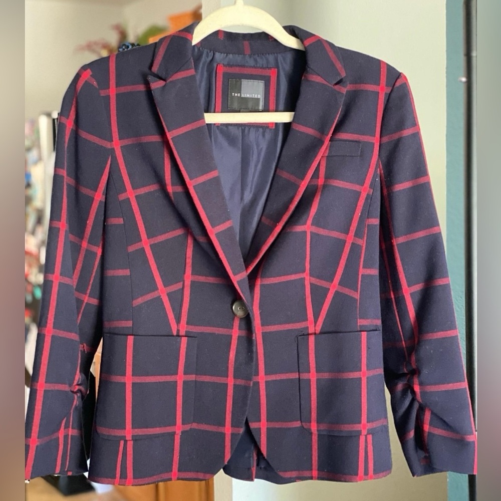 The Limited Navy and Red Checkered Suit with Blazer and Pants
